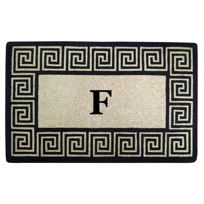 Heavy Duty Coir Door Mat Greek Key, Monogram F - 30" x 48"