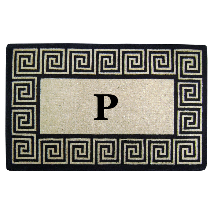 Heavy Duty Coir Door Mat Greek Key, Monogram P - 30" x 48"