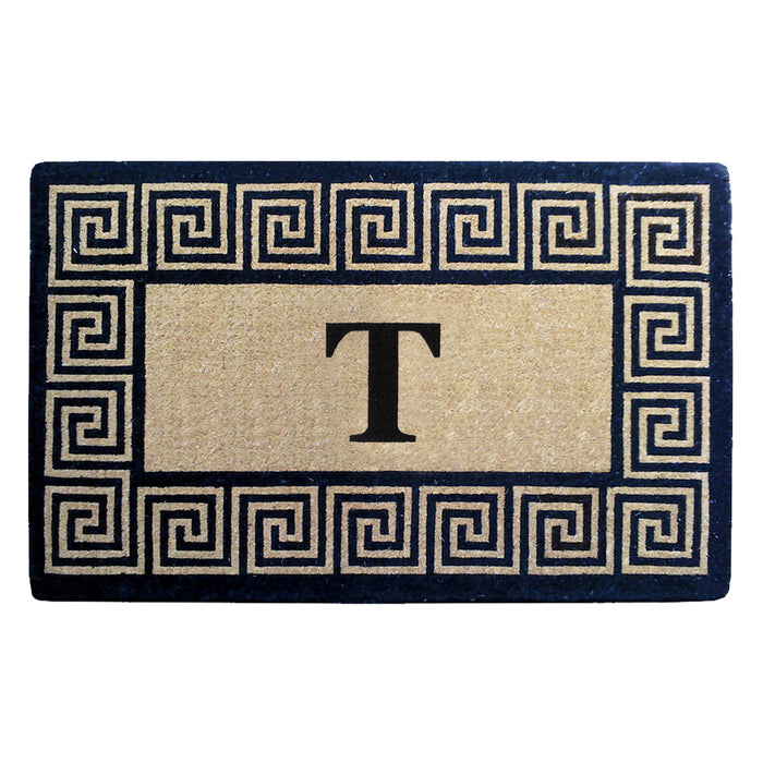 Heavy Duty Coir Door Mat Greek Key, Monogram T - 30" x 48"