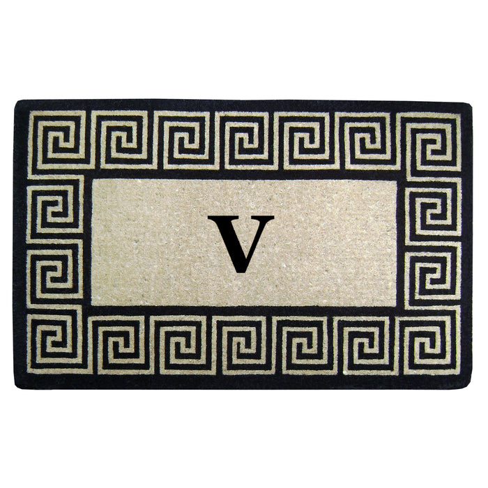 Heavy Duty Coir Door Mat Greek Key, Monogram V - 30" x 48"