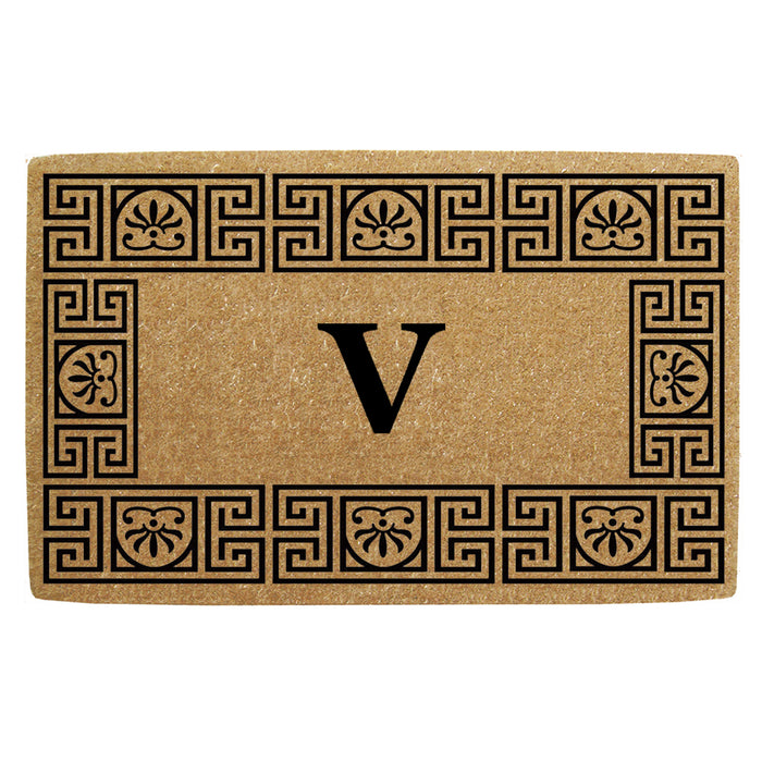 Heavy Duty Coir Door Mat Greco, Monogram V - 18" x 30"