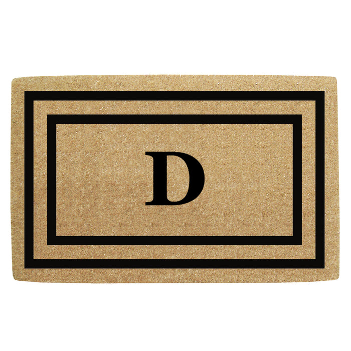 Heavy Duty Coir Door Mat Thin Double Picture Frame, Monogram D - Black 22" x 36"