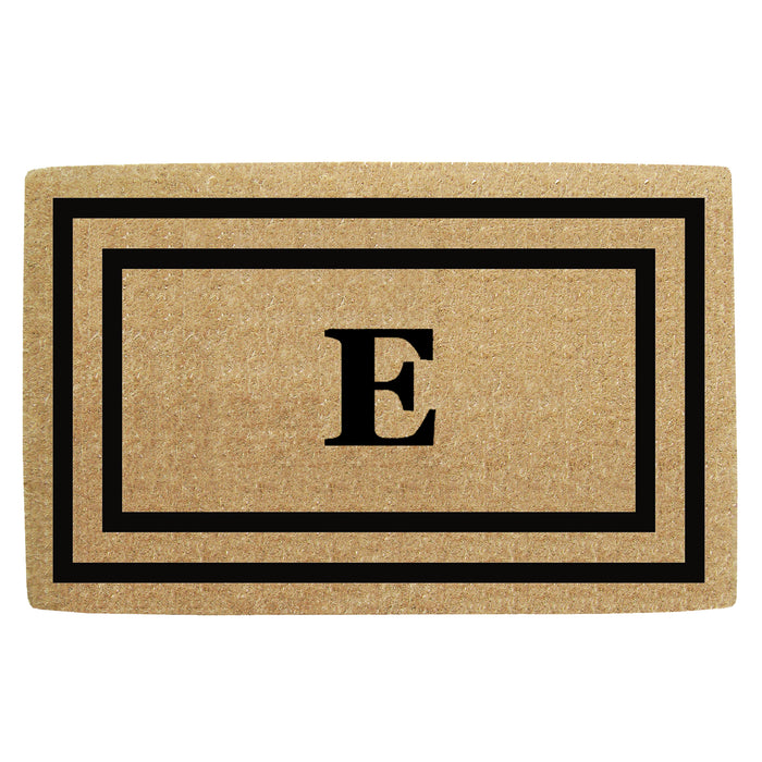 Heavy Duty Coir Door Mat Thin Double Picture Frame, Monogram E - Black 22" x 36"