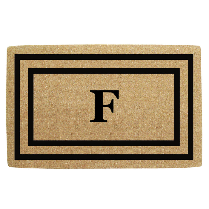 Heavy Duty Coir Door Mat Thin Double Picture Frame, Monogram F - Black 22" x 36"