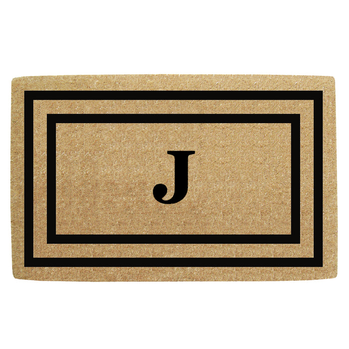 Heavy Duty Coir Door Mat Thin Double Picture Frame, Monogram J - Black 22" x 36"