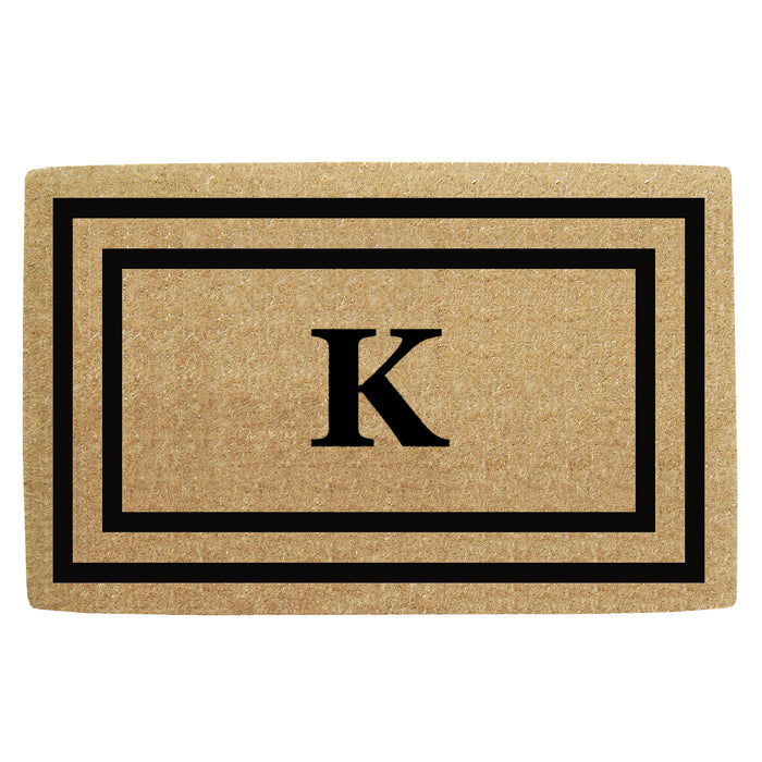 Heavy Duty Coir Door Mat Thin Double Picture Frame, Monogram K - Black 22" x 36"