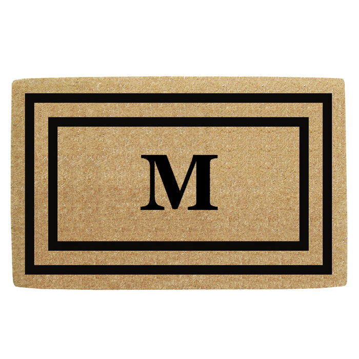 Heavy Duty Coir Door Mat Thin Double Picture Frame, Monogram M - Black 22" x 36"