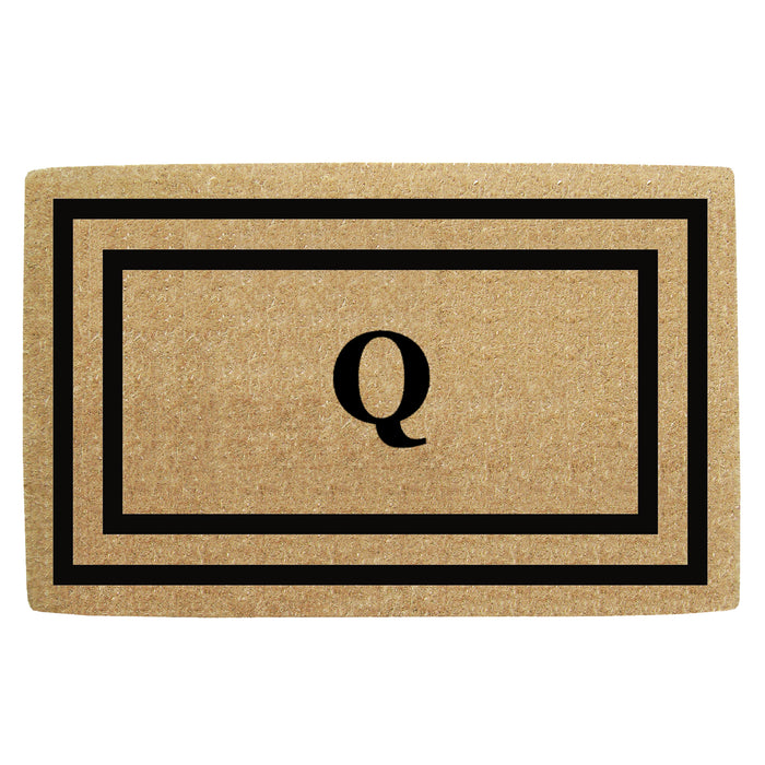 Heavy Duty Coir Door Mat Thin Double Picture Frame, Monogram Q - Black 22" x 36"