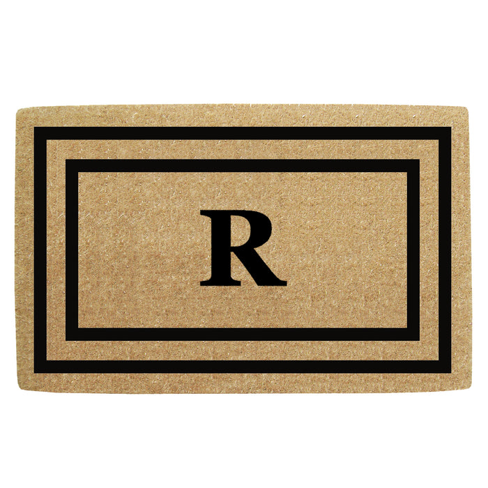 Heavy Duty Coir Door Mat Thin Double Picture Frame, Monogram R - Black 22" x 36"