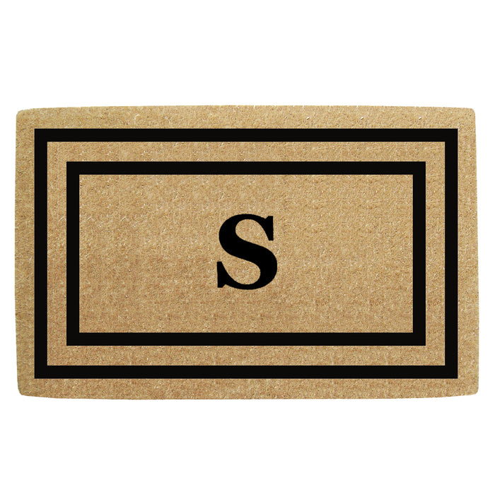 Heavy Duty Coir Door Mat Thin Double Picture Frame, Monogram S - Black 22" x 36"