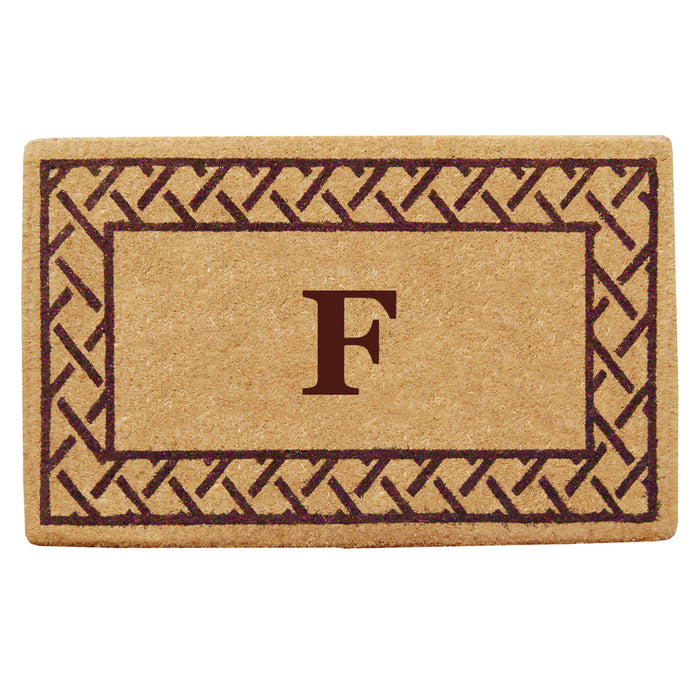 Heavy Duty Coir Door Mat Trellis, Monogram F - Brown 22" x 36"