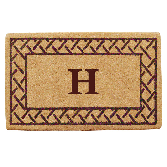 Heavy Duty Coir Door Mat Trellis, Monogram H - Brown 22" x 36"