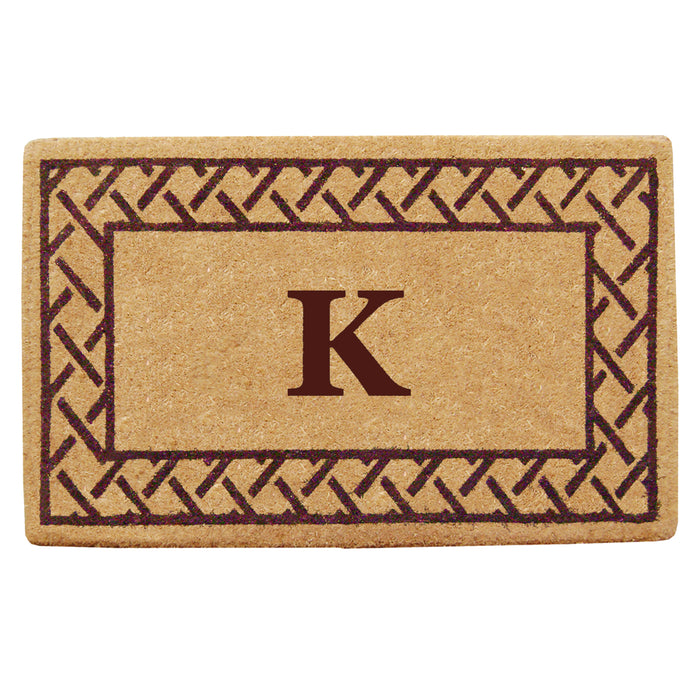 Heavy Duty Coir Door Mat Trellis, Monogram K - Brown 22" x 36"