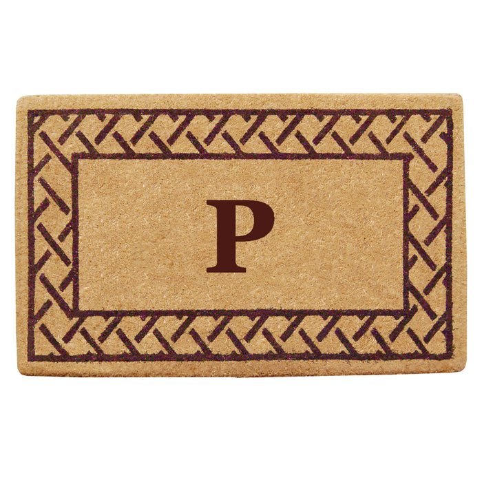 Heavy Duty Coir Door Mat Trellis, Monogram P - Brown 22" x 36"