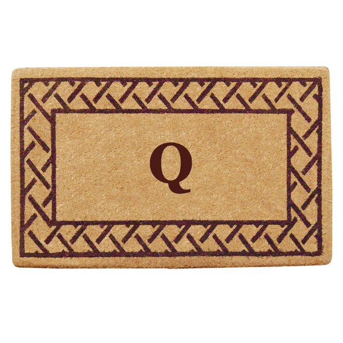 Heavy Duty Coir Door Mat Trellis, Monogram Q - Brown 22" x 36"