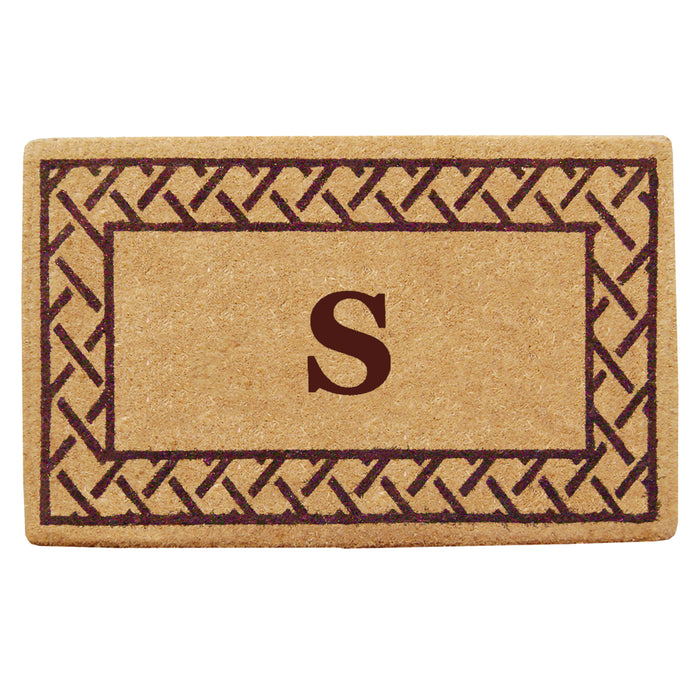 Heavy Duty Coir Door Mat Trellis, Monogram S - Brown 22" x 36"