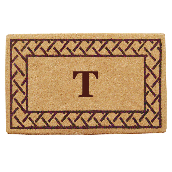 Heavy Duty Coir Door Mat Trellis, Monogram T - Brown 22" x 36"