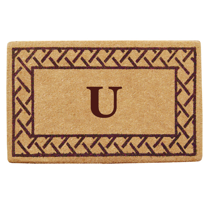 Heavy Duty Coir Door Mat Trellis, Monogram U - Brown 22" x 36"