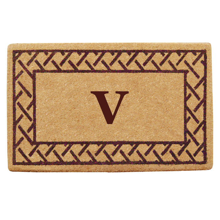 Heavy Duty Coir Door Mat Trellis, Monogram V - Brown 22" x 36"