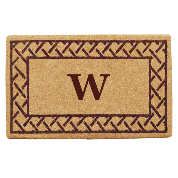 Heavy Duty Coir Door Mat Trellis, Monogram W - Brown 22" x 36"