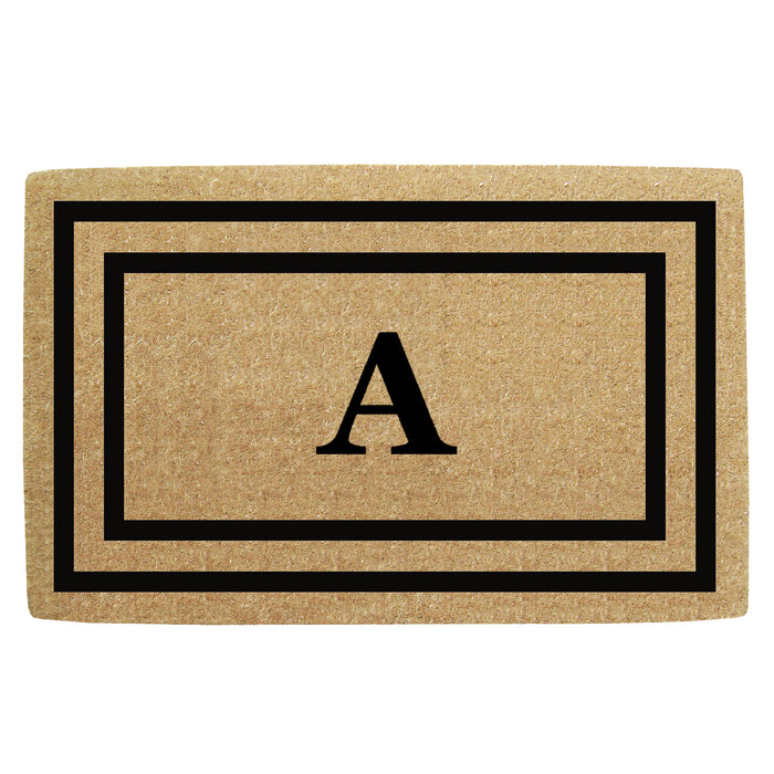 Heavy Duty Coir Door Mat Thin Double Picture Frame, Monogram A - Black 30" x 48"