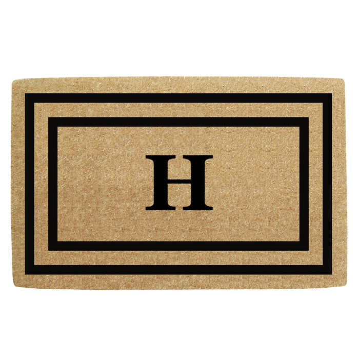 Heavy Duty Coir Door Mat Thin Double Picture Frame, Monogram H - Black 30" x 48"