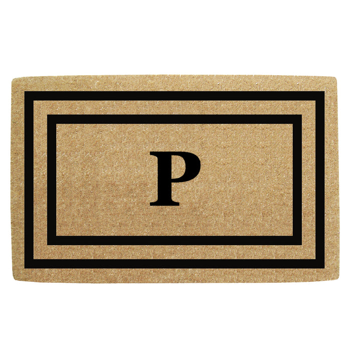 Heavy Duty Coir Door Mat Thin Double Picture Frame, Monogram P - Black 30" x 48"