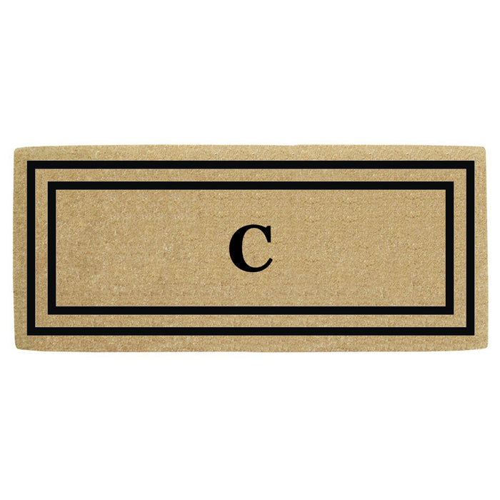 Heavy Duty Coir Door Mat Thin Double Picture Frame, Monogram C - Black 24" x 57"