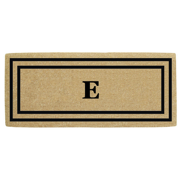 Heavy Duty Coir Door Mat Thin Double Picture Frame, Monogram E - Black 24" x 57"