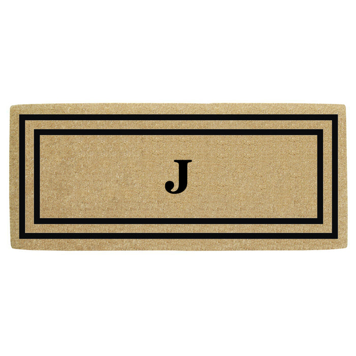 Heavy Duty Coir Door Mat Thin Double Picture Frame, Monogram J - Black 24" x 57"