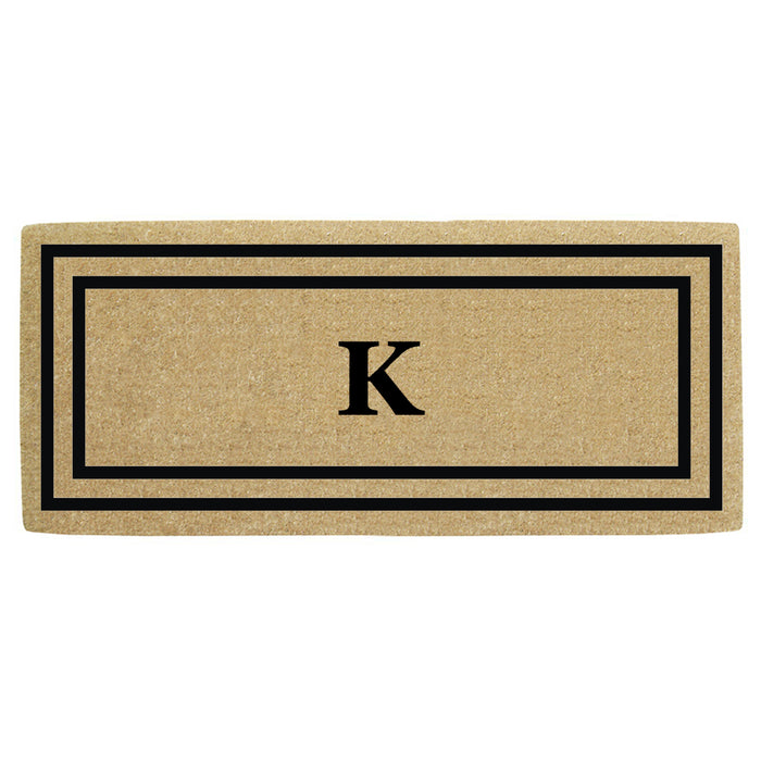 Heavy Duty Coir Door Mat Thin Double Picture Frame, Monogram K - Black 24" x 57"