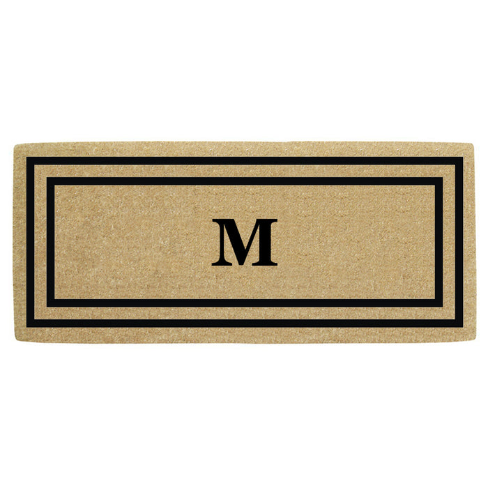 Heavy Duty Coir Door Mat Thin Double Picture Frame, Monogram M - Black 24" x 57"