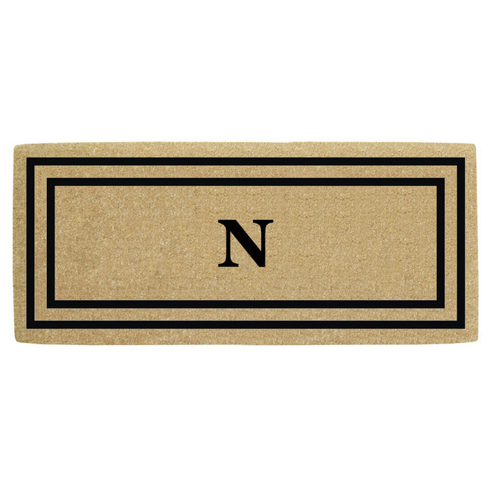 Heavy Duty Coir Door Mat Thin Double Picture Frame, Monogram N - Black 24" x 57"