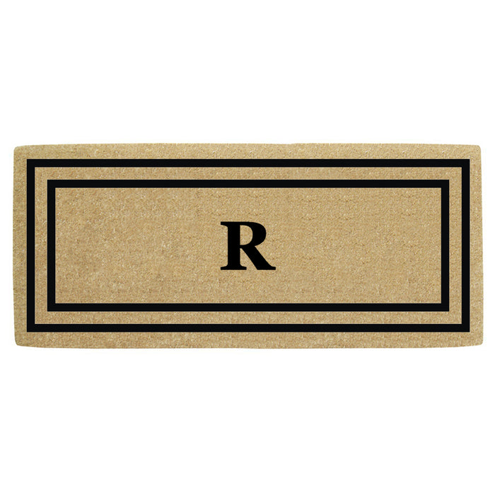 Heavy Duty Coir Door Mat Thin Double Picture Frame, Monogram R - Black 24" x 57"