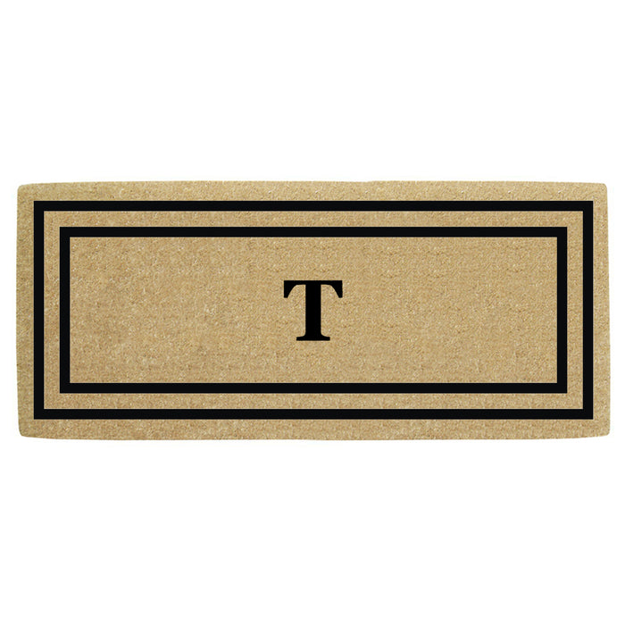 Heavy Duty Coir Door Mat Thin Double Picture Frame, Monogram T - Black 24" x 57"