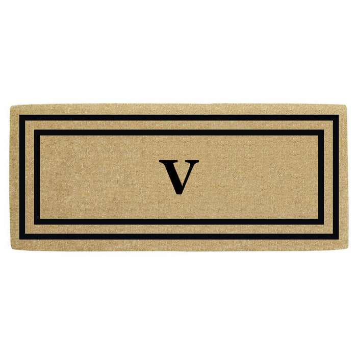 Heavy Duty Coir Door Mat Thin Double Picture Frame, Monogram V - Black 24" x 57"