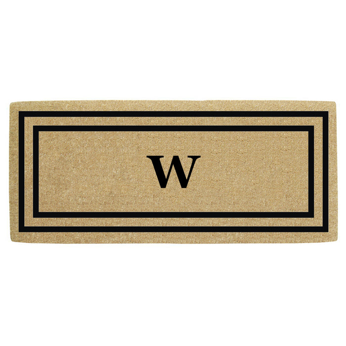 Heavy Duty Coir Door Mat Thin Double Picture Frame, Monogram W - Black 24" x 57"