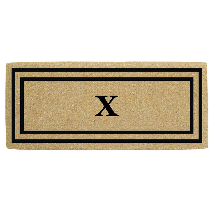 Heavy Duty Coir Door Mat Thin Double Picture Frame, Monogram X - Black 24" x 57"