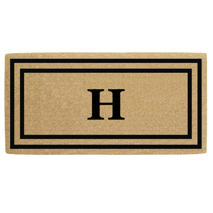 Heavy Duty Coir Door Mat Thin Double Picture Frame, Monogram H - Black 36" x 72"