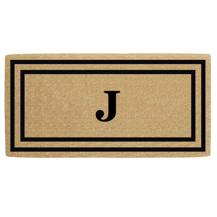 Heavy Duty Coir Door Mat Thin Double Picture Frame, Monogram J - Black 36" x 72"