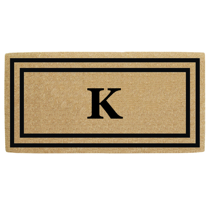 Heavy Duty Coir Door Mat Thin Double Picture Frame, Monogram K - Black 36" x 72"