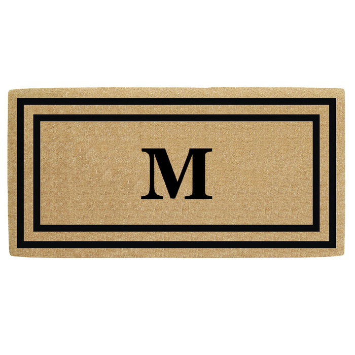 Heavy Duty Coir Door Mat Thin Double Picture Frame, Monogram M - Black 36" x 72"