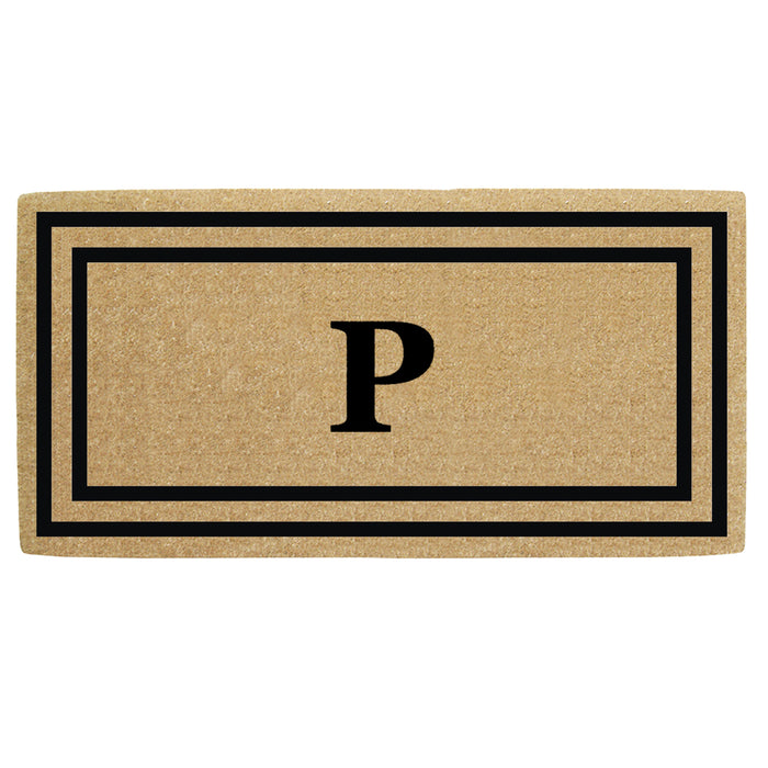 Heavy Duty Coir Door Mat Thin Double Picture Frame, Monogram P - Black 36" x 72"