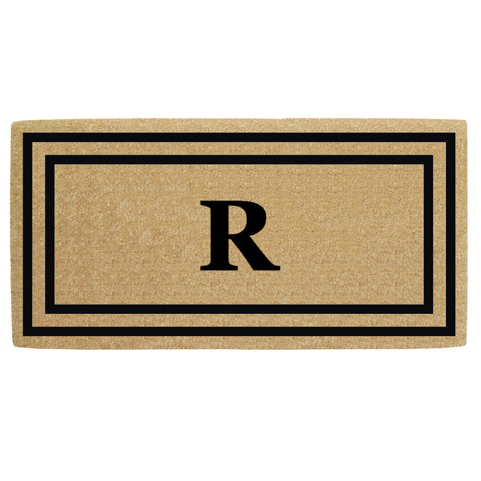 Heavy Duty Coir Door Mat Thin Double Picture Frame, Monogram R - Black 36" x 72"