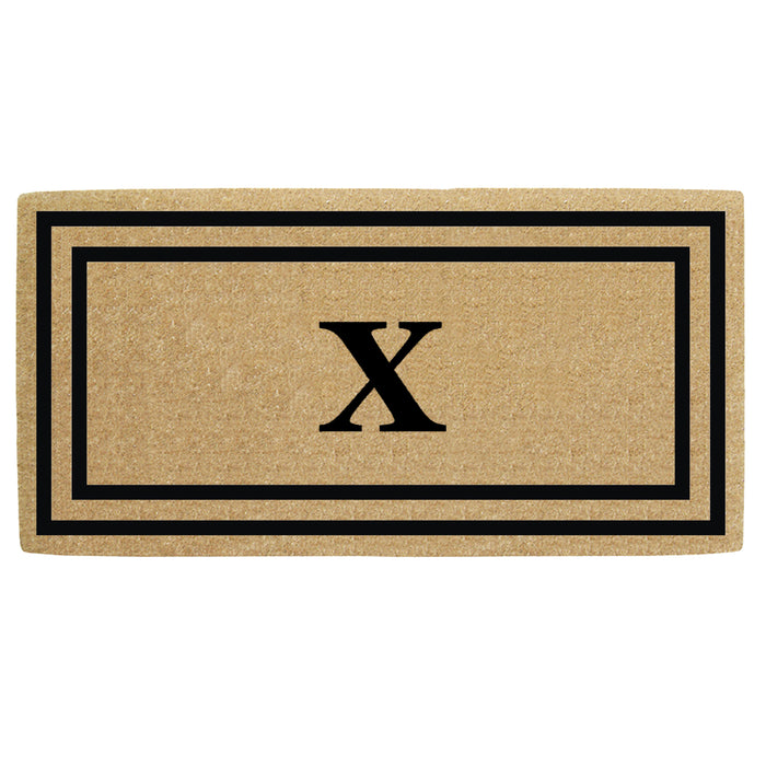 Heavy Duty Coir Door Mat Thin Double Picture Frame, Monogram X - Black 36" x 72"