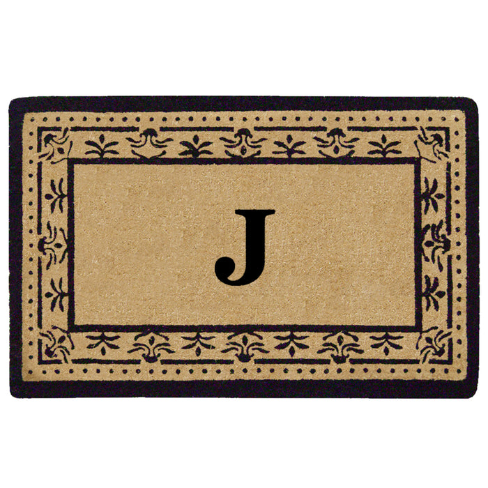 Heavy Duty Coir Door Mat Corinthian, Monogram J - Black 22" x 36"