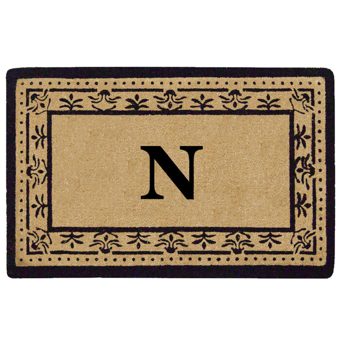 Heavy Duty Coir Door Mat Corinthian, Monogram N - Black 22" x 36"