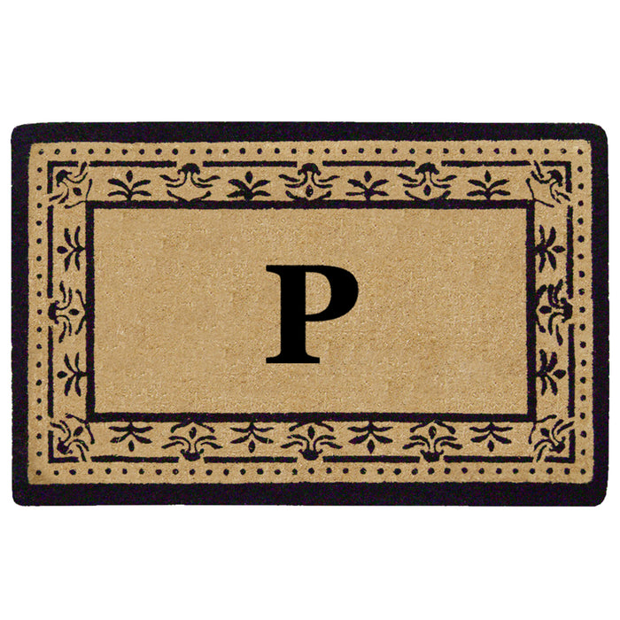 Heavy Duty Coir Door Mat Corinthian, Monogram P - Black 22" x 36"