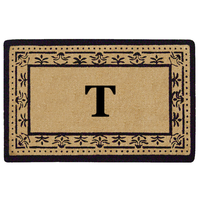 Heavy Duty Coir Door Mat Corinthian, Monogram T - Black 22" x 36"