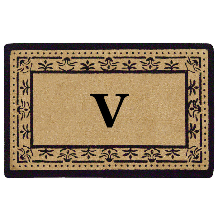 Heavy Duty Coir Door Mat Corinthian, Monogram V - Black 22" x 36"